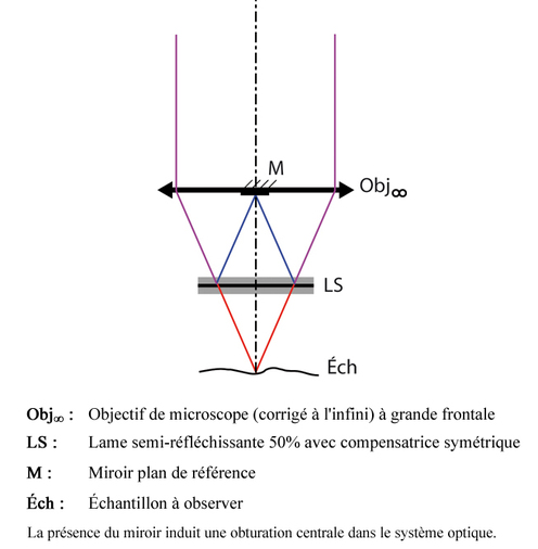 
   
    Figure 17 : Schéma de principe de l'objectif de Mirau 
   
  